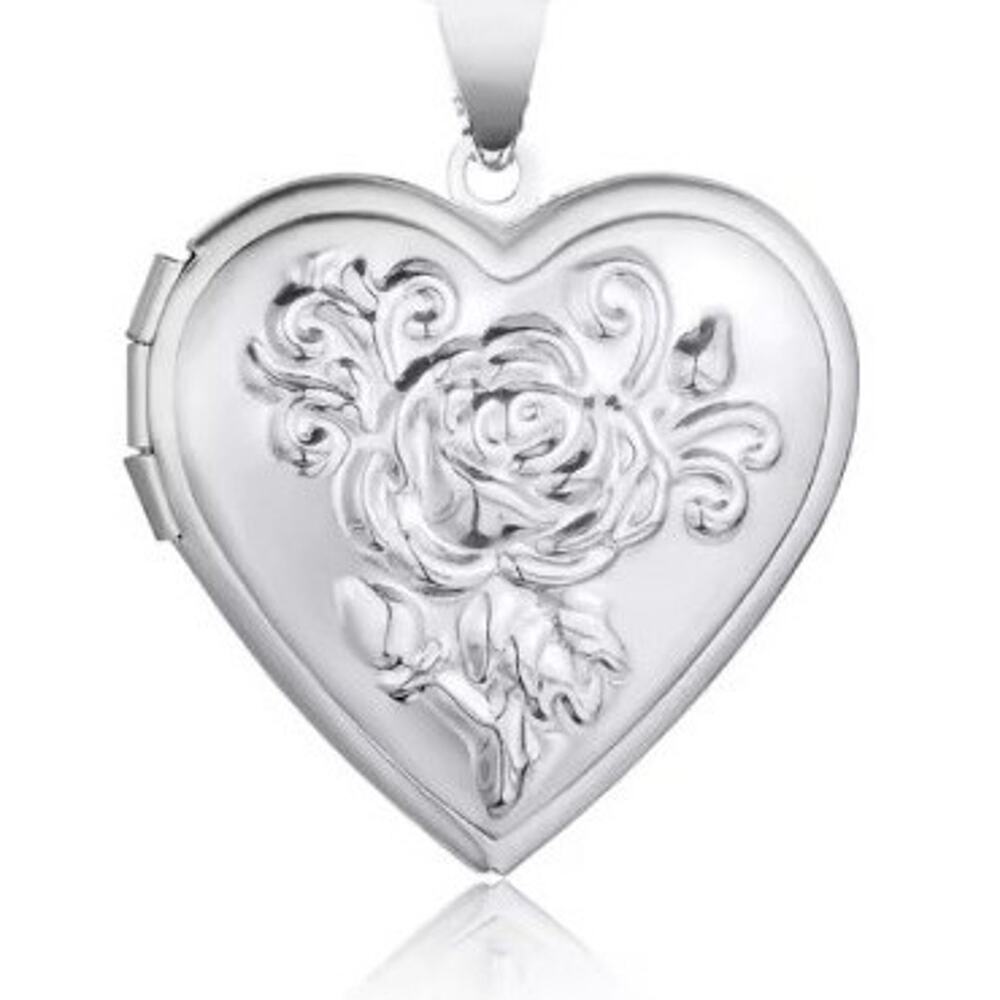 925 Silver Necklace w/ Rose Heart Locket Valentine's Birthday Anniversary Gift
